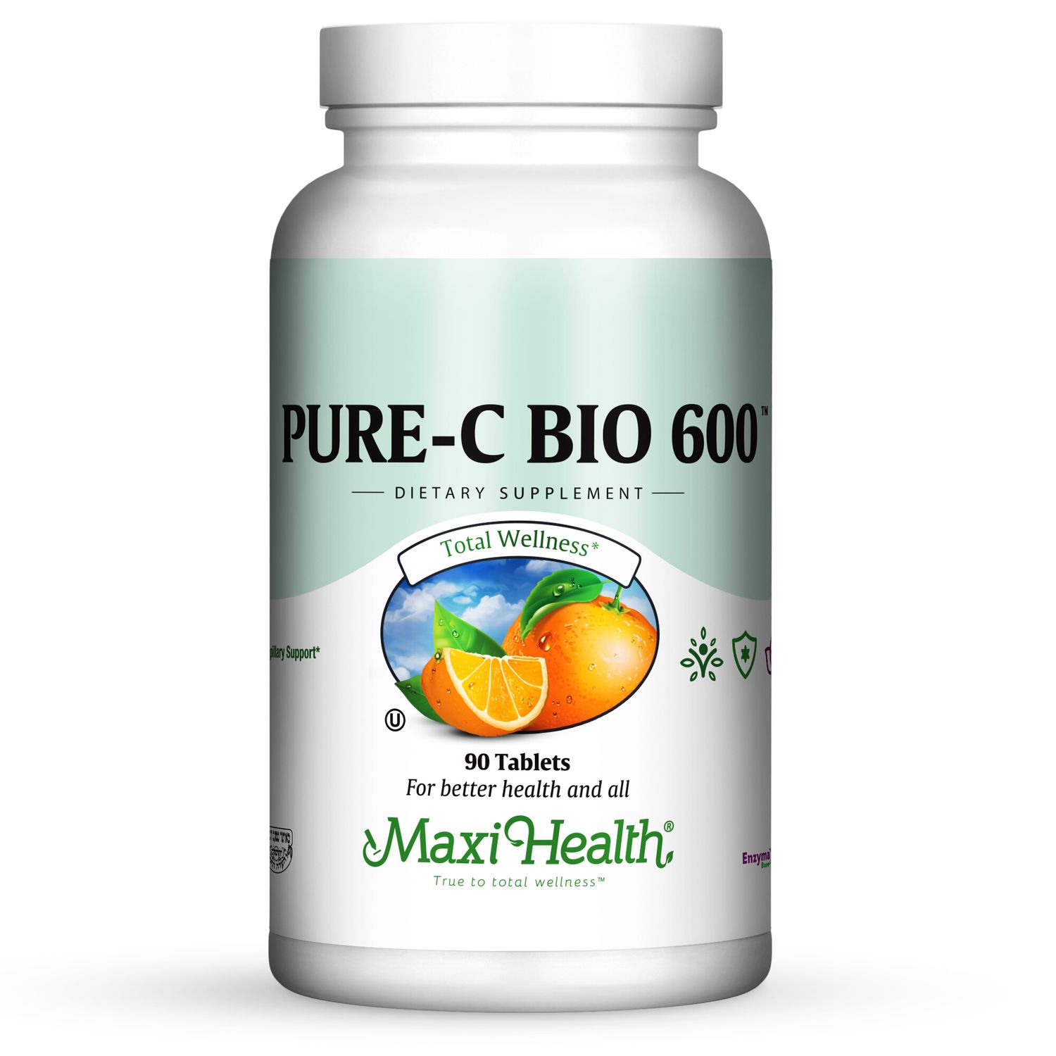 Maxi Health, Kosher PURE-C BIO 600 (Vitamin C &amp; Bioflavonoids), Size: 90 Tablets