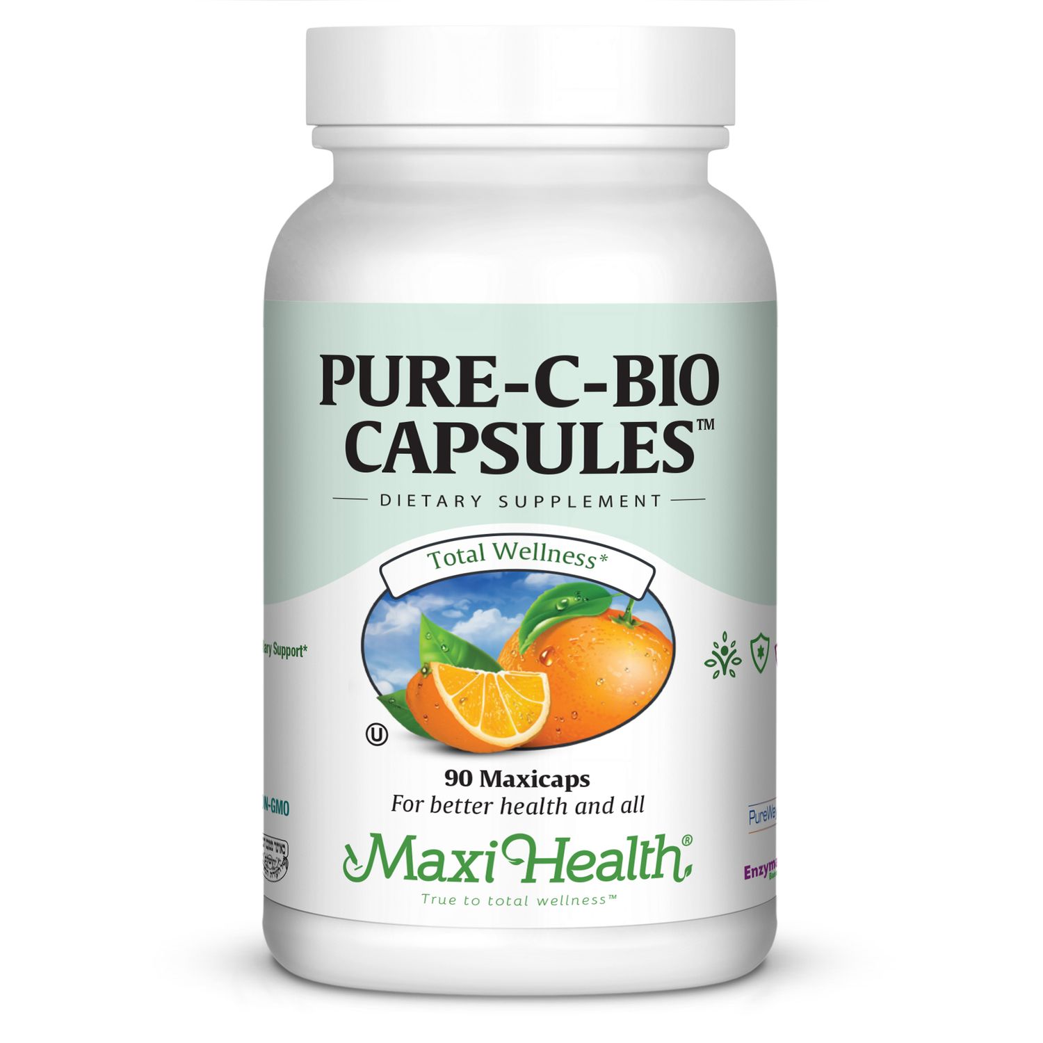Maxi Health, Kosher PURE-C-BIO CAPSULES (Vitamin C &amp; Bioflavonoids), Size: 90 Vegetarian Capsules