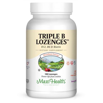 Maxi Health, Kosher TRIPLE B LOZENGES (Vit B12 + B6 &amp; Biotin), Berry Flavor, Chewable