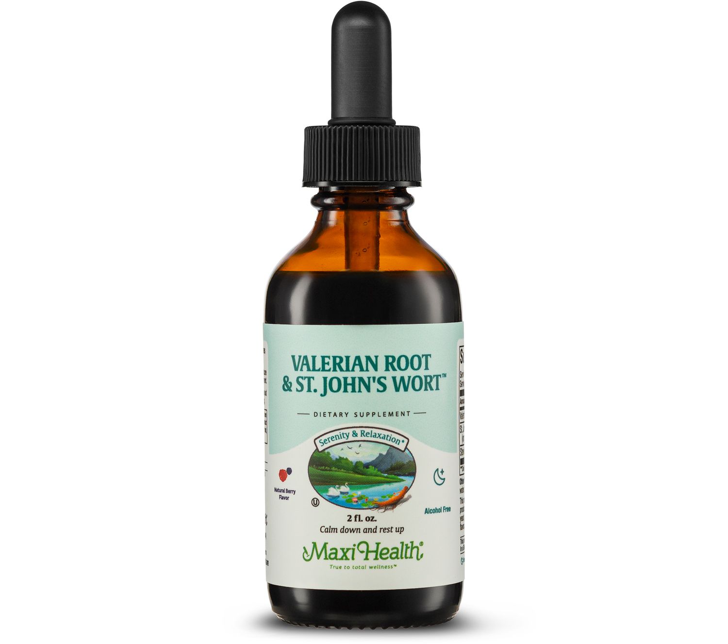 Maxi Health, Kosher VALERIAN ROOT &amp; ST. JOHN'S WORT, Liquid, Berry Flavor, Size: 1 fl. oz. (30 mL)