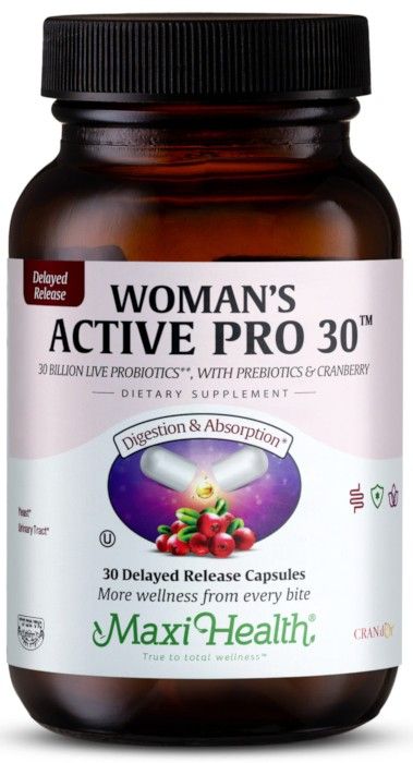 Maxi Health, Kosher WOMAN'S ACTIVE PRO 30 (30 Billion Live Probiotics With Prebiotics &amp; Cranberry), Size: 30 Delayed Release Capsules