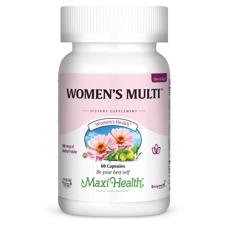 Maxi Health, Kosher WOMEN'S MULTI, One a day Multi-Vitamin &amp; Mineral, With 18mg Iron &amp; 800mcg Methyl Folate, Size: 60 Vegetarian Capsules