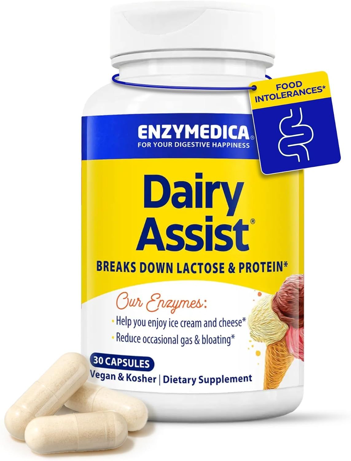 Enzymedica, Kosher DAIRY ASSIST, Breaks Down Lactose &amp; Protein - 30 Vegetarian Capsules