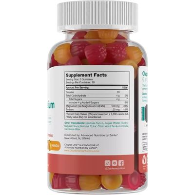 Chapter one by Zahlers, Kosher Magnesium Gummies 100mg, Raspberry Mango Flavor - 60 Gummies