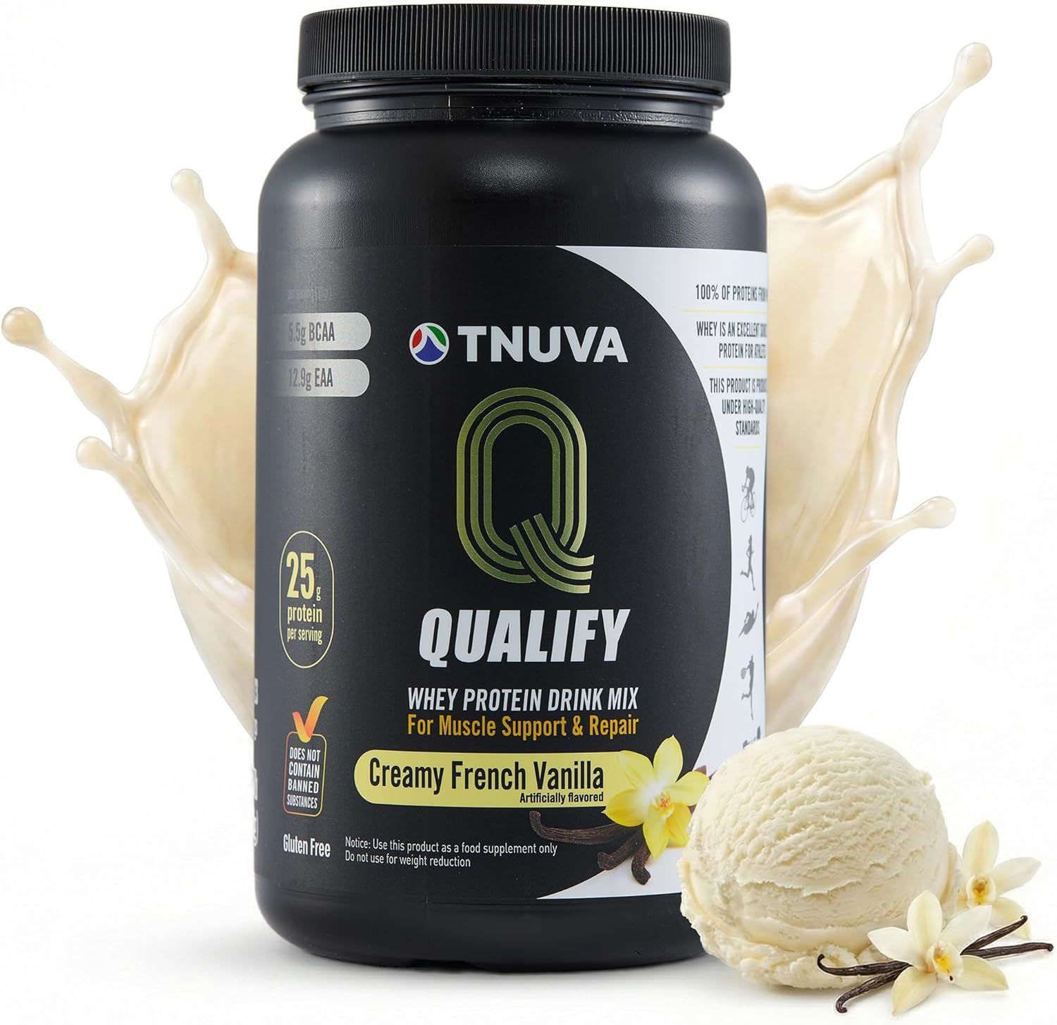 Tnuva, Kosher QUALIFY Whey Protein 25g, Powder - 1.65 lbs (23 Servings), Size: Creamy French Vanilla Flavor