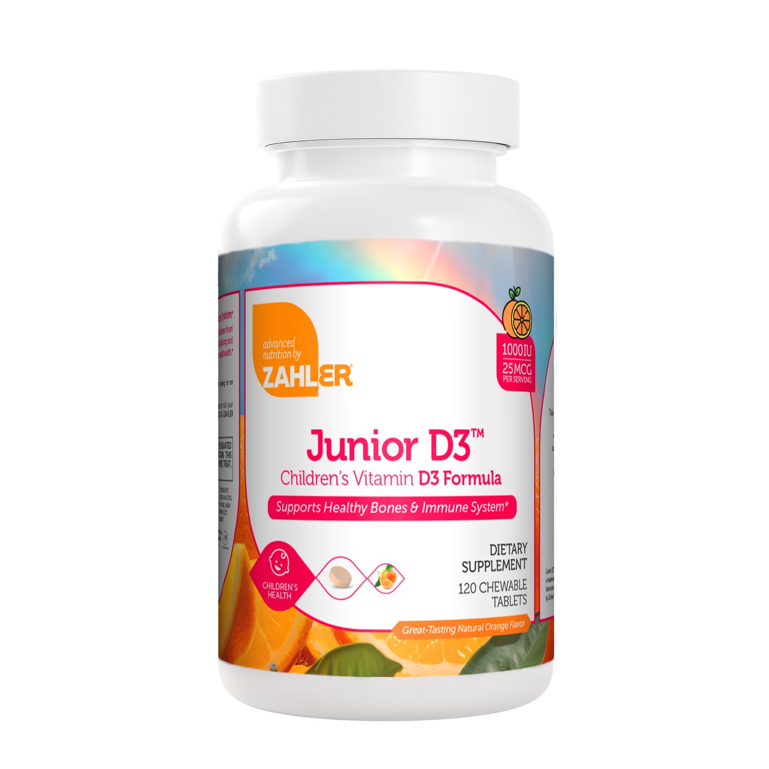 Zahlers, Kosher Junior D3 (Vitamin D3 1000 IU) Orange Flavor, Size: 120 Chewable Tablets