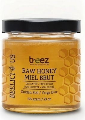 Treez Nutrition, Beelicious, Kosher RAW HONEY, Natural Liquid/Creamy GOLDEN ROD - Fall (Glass Container) - 675 grams (23 oz.)