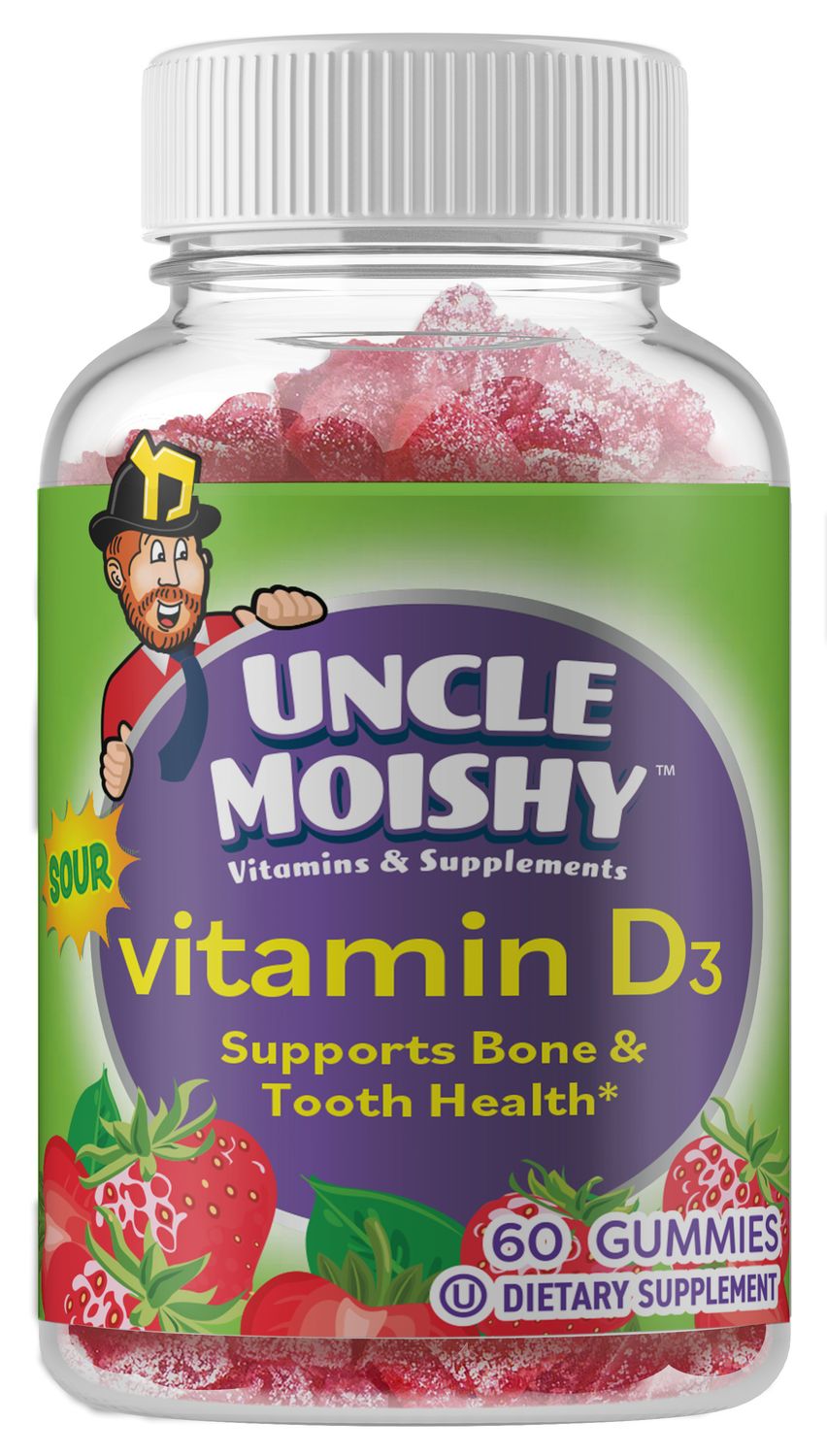 Uncle Moishy, Kosher Sour VITAMIN D3, Supports Bone &amp; Tooth Health, Size: 60 Gummies