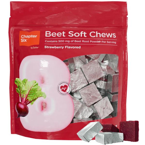 Chapter Six by Zahlers, Kosher BEET SOFT CHEWS, Strawberry Flavor - 60 Soft Chews