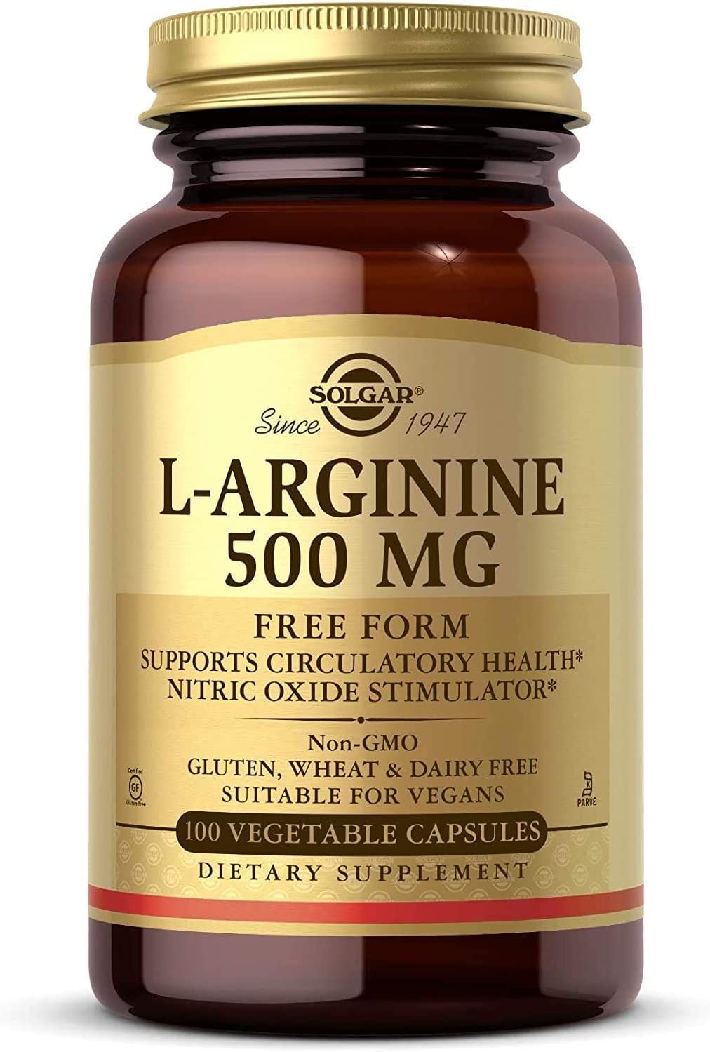 Solgar, Kosher L-Arginine 500mg, Size: 100 Vegetarian Capsules
