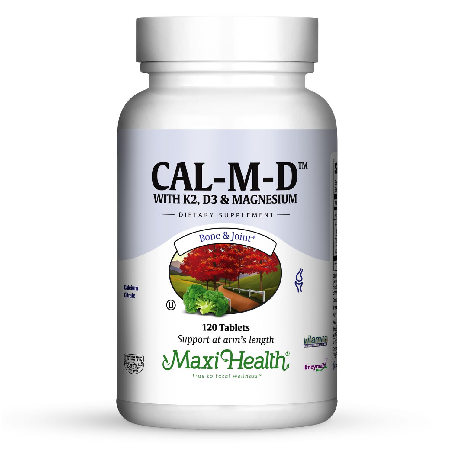 Maxi Health, Kosher CAL-M-D w/vitamin K2, Vitamin D3 &amp; Magnesium, Advanced Calcium Formula, Size: 120 Tablets