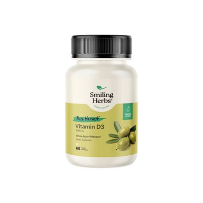 Smiling Herbs, Pure Harvest, Kosher VITAMIN D3 5000IU, Whole Body Wellness - 60 Vegetarian Softgels