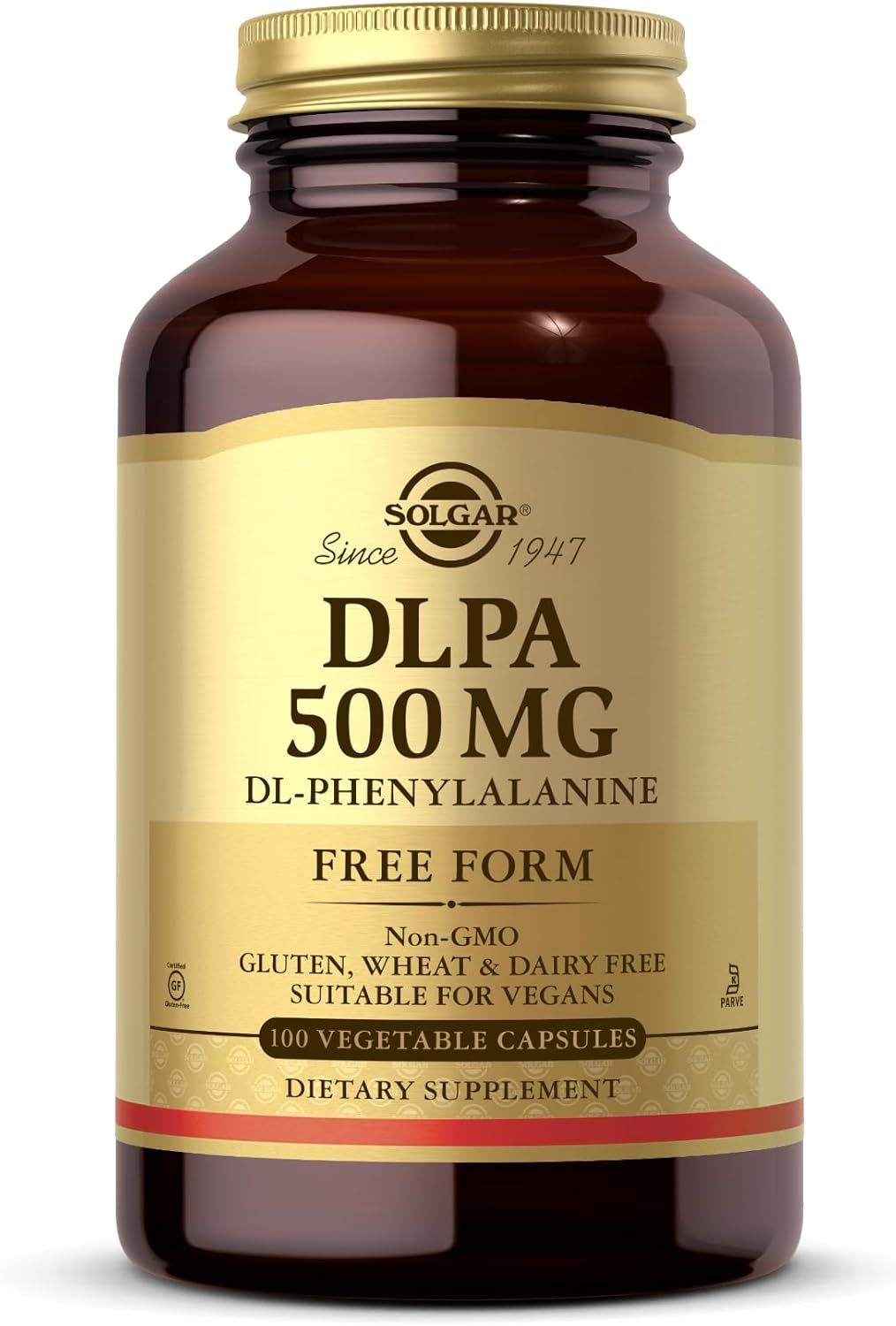 Solgar, Kosher DLPA 500mg (DL-Phenylalanine) - 100 Vegetarian Capsules