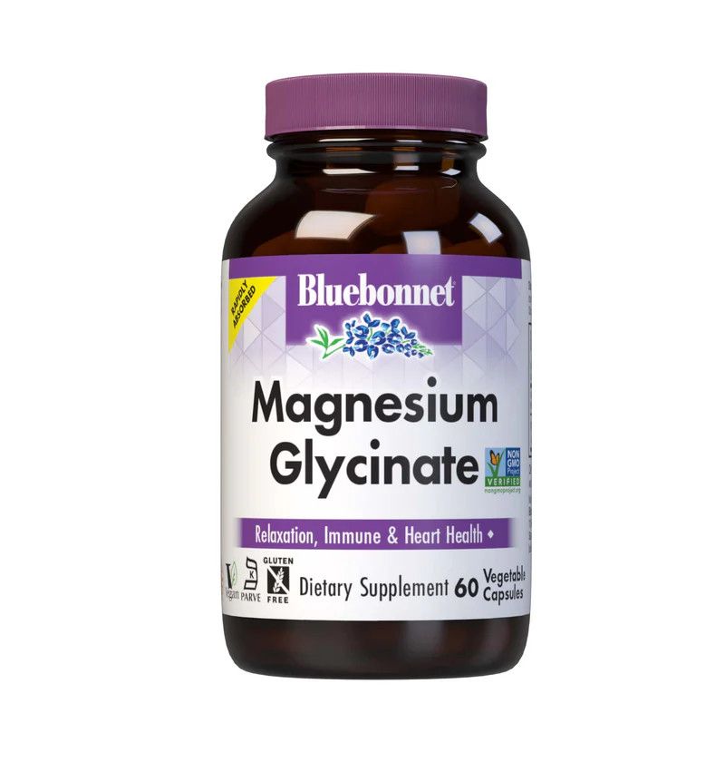 Bluebonnet, Kosher MAGNESIUM GLYCINATE 400mg, For Relaxation + Immune &amp; Heart Health, Size: 60 Vegetarian Capsules