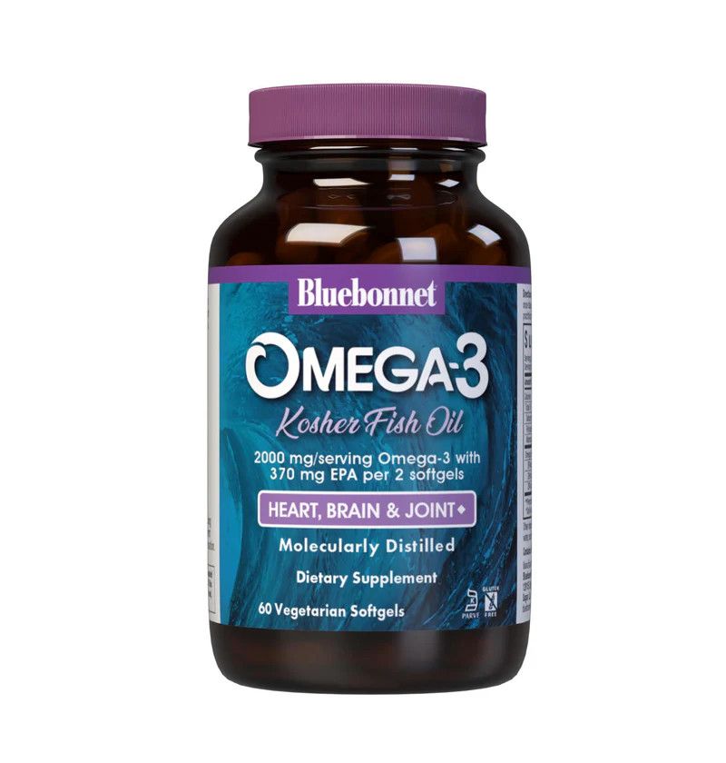 Bluebonnet, Kosher OMEGA-3 Fish Oil 2000mg, For Heart + Brain &amp; Joint, Size: 60 Softgels