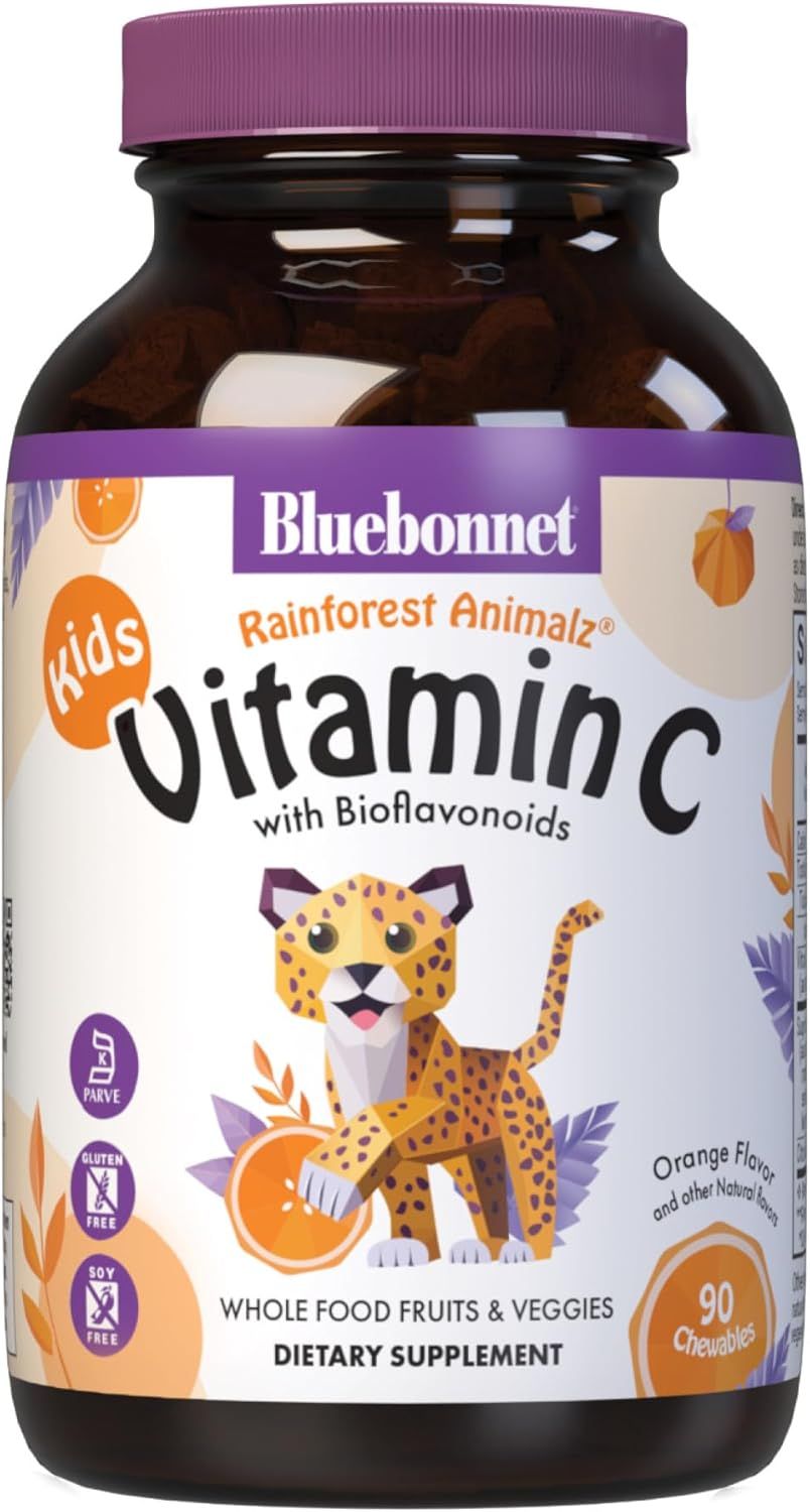 Bluebonnet, Kids, Kosher VITAMIN C Rainforest Animalz, With Bioflavonoids, Orange Flavor - 90 Chewable Tablets