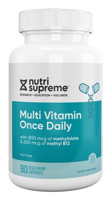 Nutri Supreme, Kosher MULTI VITAMIN Once Daily (With B12 &amp; Methylfolate), Iron Free - 90 Vegetarian Capsules