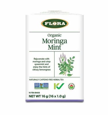 Flora, Kosher Organic Moringa Mint, Herbal Tea Blend - 16 Fresh Sealed Tea Bags