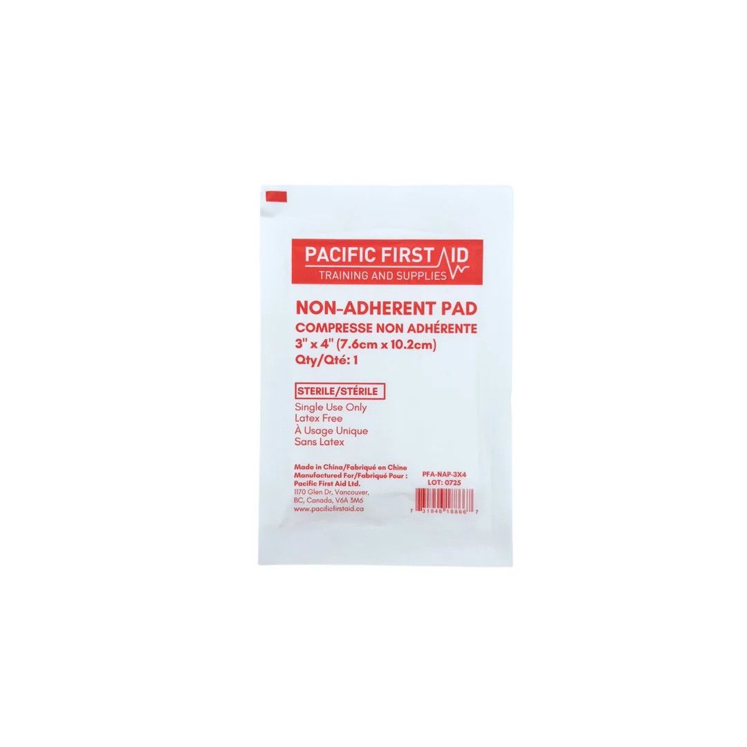 Pacific First Aid, NON-ADHERENT PAD, Non Adhesive Gauze Pad – Sterile, Latex-Free - 3" x 4"