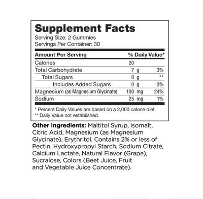 Chapter Six by Zahlers, Kosher MAGNESIUM GLYCINATE GUMMIES 100mg, Sugar Free, Relaxation &amp; Sleep Support, Grape Flavor - 60 Gummies