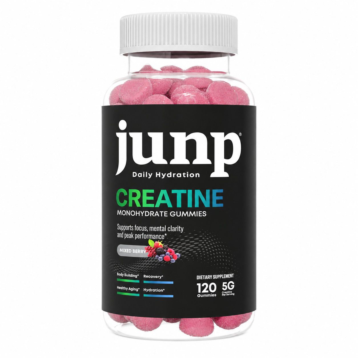 JUNP, Kosher CREATINE Monohydrate Gummies, Supports Focus + Mental Clarity &amp; Peak Performance, Mixed Berry Flavor - 120 Gummies