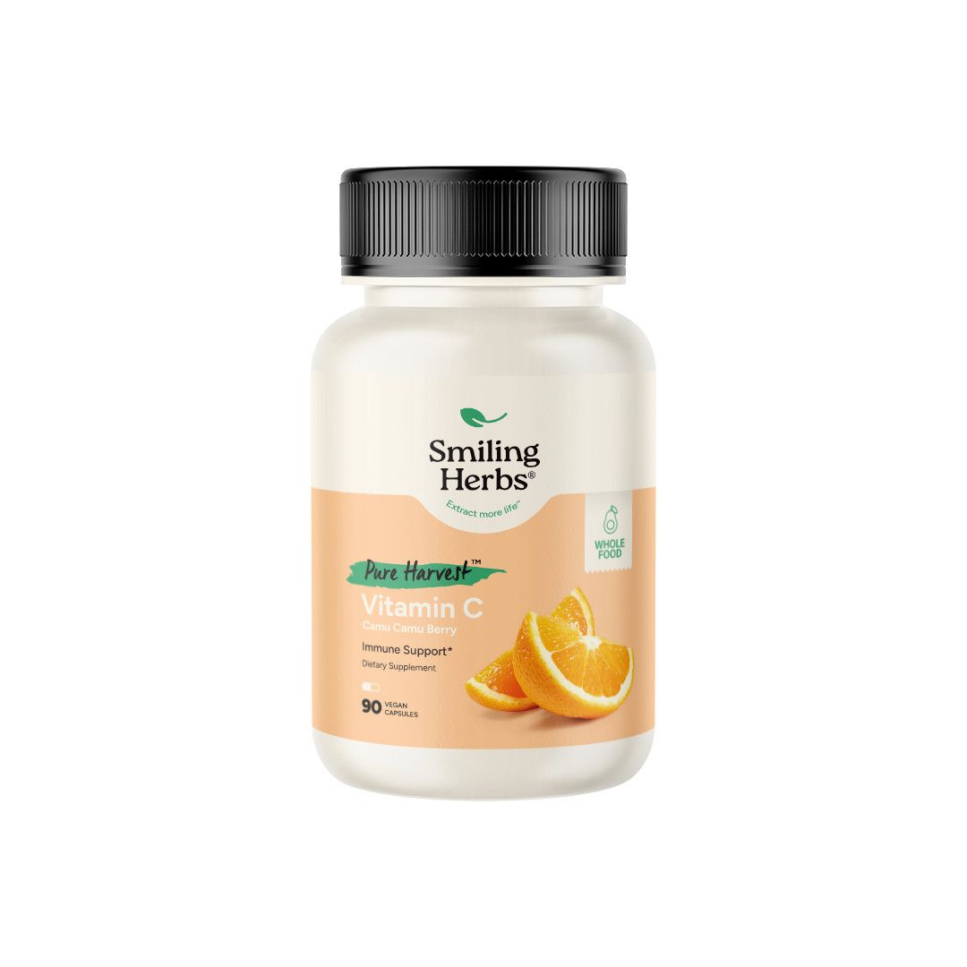 Smiling Herbs, Pure Harvest, Kosher VITAMIN C 300mg, Immune Support, Camu Camu Berry - 90 Vegetarian Capsules