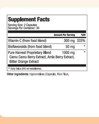 Smiling Herbs, Pure Harvest, Kosher VITAMIN C 300mg, Immune Support, Camu Camu Berry - 90 Vegetarian Capsules