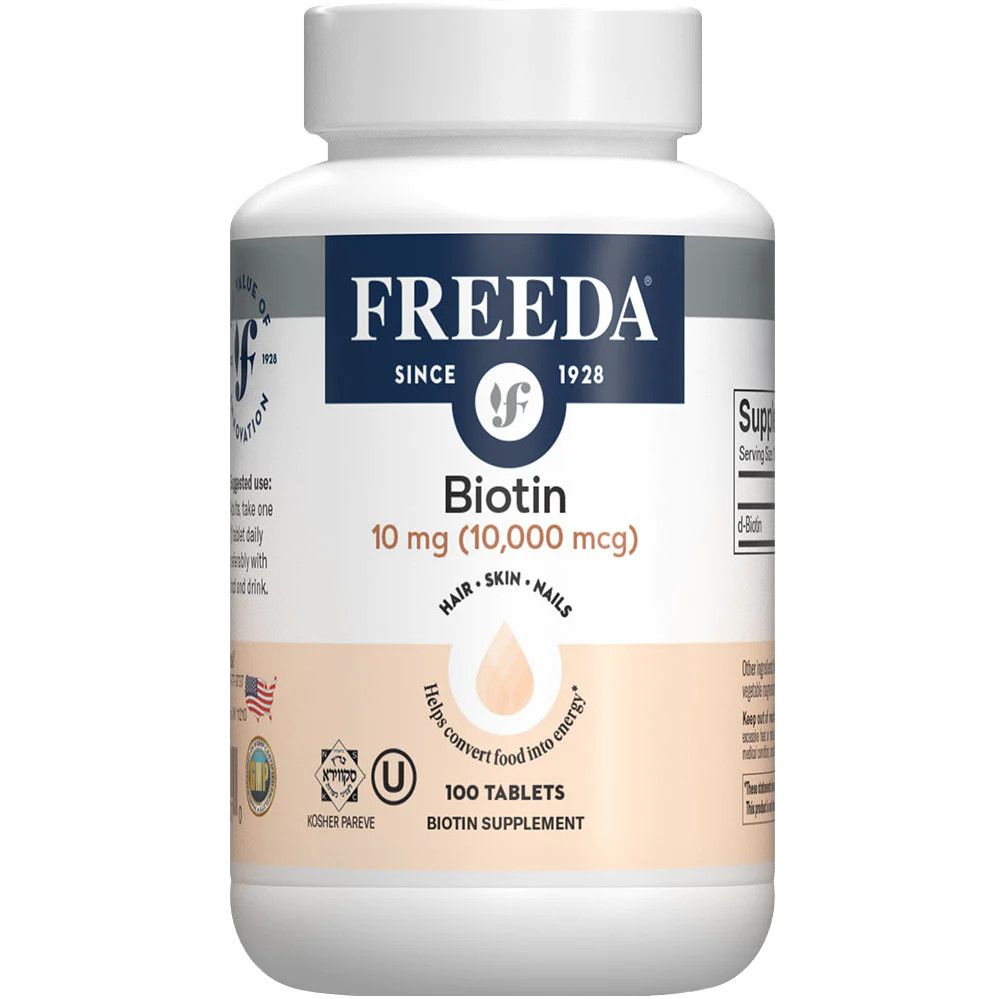 Freeda, Kosher Biotin 10 mg (10,000 mcg), Hair Skin Nails, Size: 100 Tablets