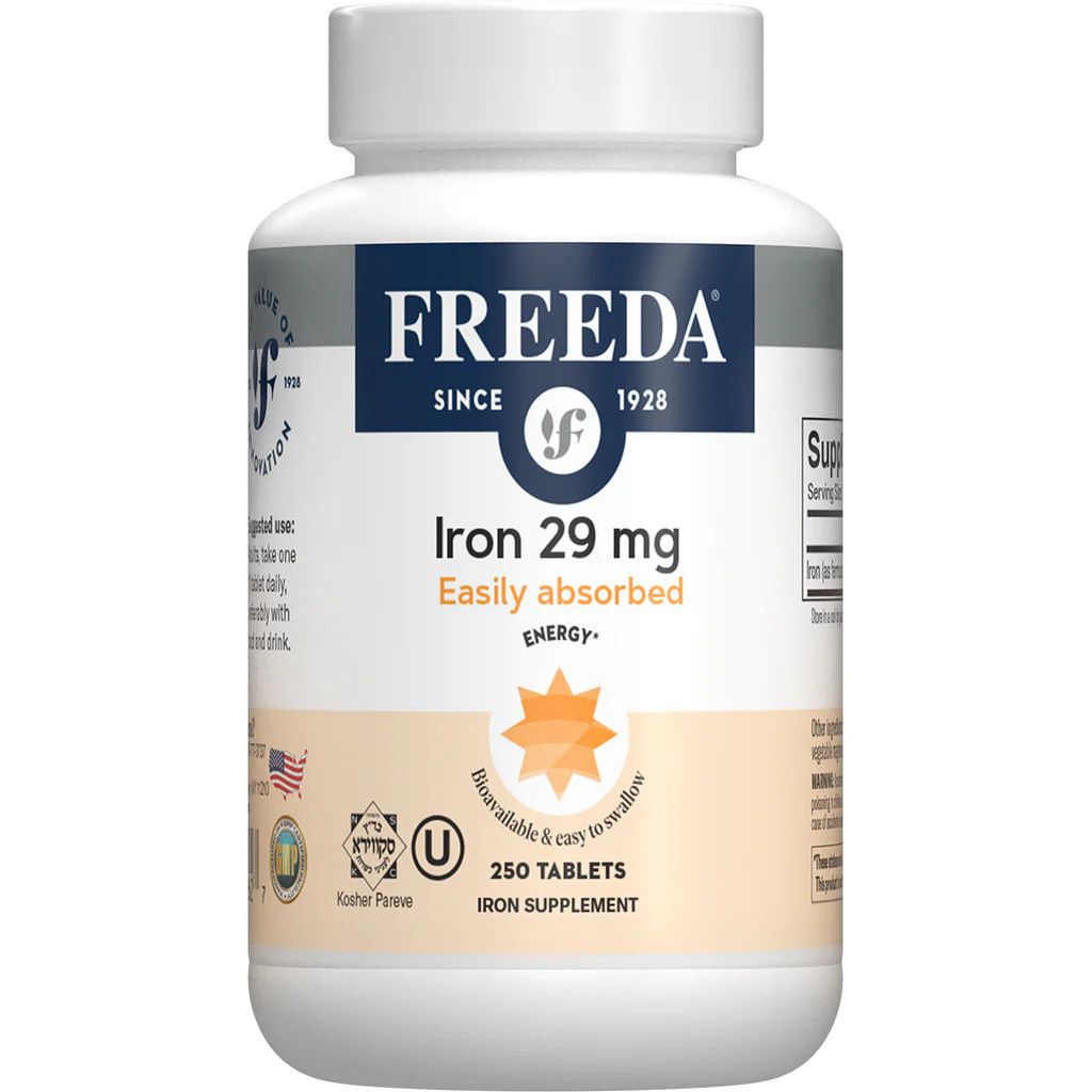 Freeda, Kosher Iron 29mg, Gentle &amp; Easily Absorbed (Ferrous Fumarate), Size: 250 Tiny Tablets