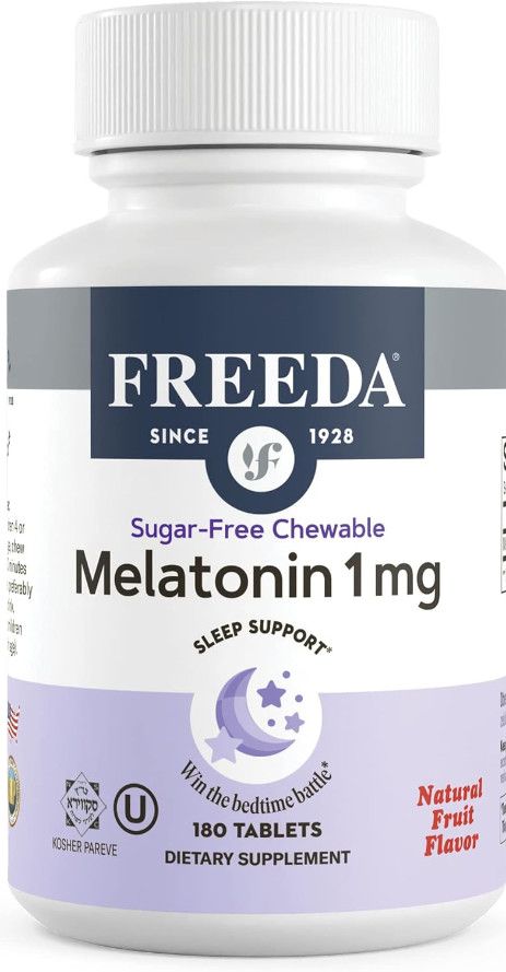 Freeda, Kosher Sugar-Free MELATONIN 1mg, Sleep Support, Natural Fruit Flavor, Size: 180 Chewable Tablets