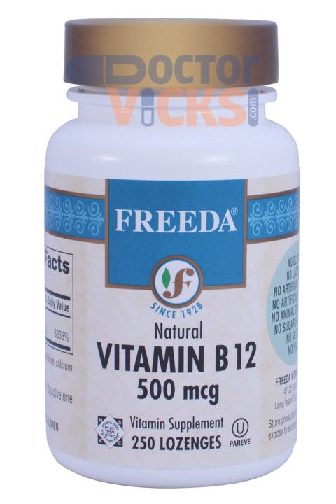 Freeda, Kosher Vitamin B12 (500 mcg), Cyanocobalamin, Chewables, Size: 250 Lozenges