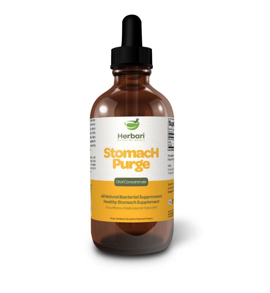 Herbari, Kosher STOMACH PURGE, Oral Concentrate For Helicobacter Pylori (HP), Liquid Tincture, Size: 4 Fl. oz (120 ml) - Kosher for Passover