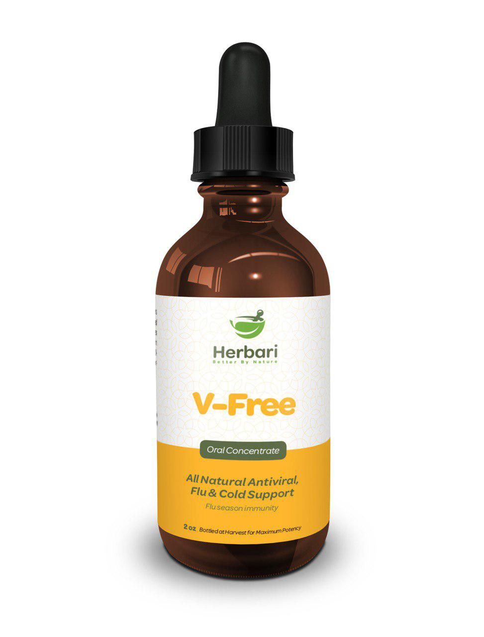 Herbari, Kosher V-FREE, Oral Concentrate All Natural Antiviral, Flu &amp; Cold Support, Liquid Tincture, Size: 2 Fl. oz. (60 ml) - Kosher for Passover