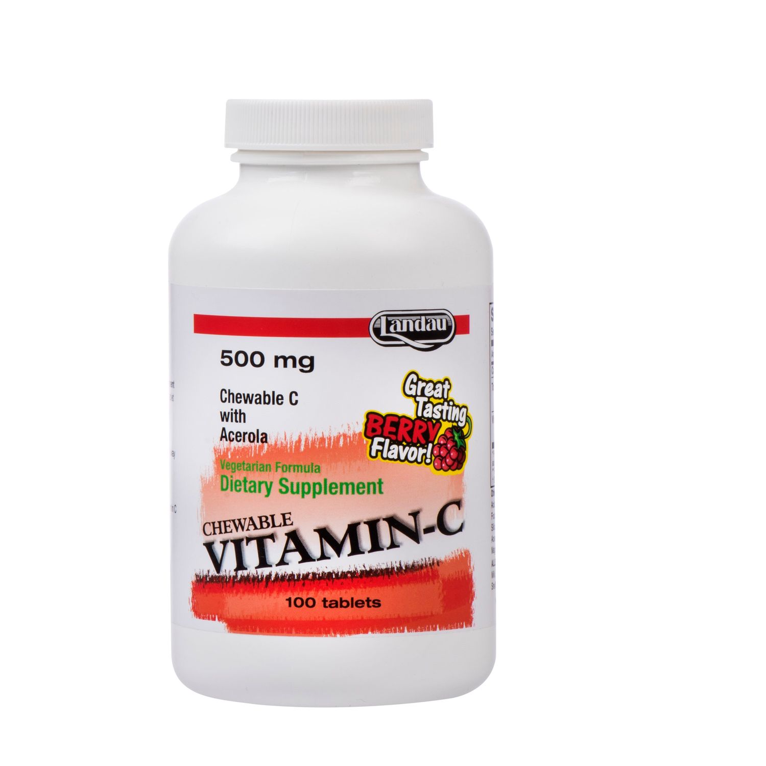 Landau, Kosher CHEWABLE VITAMIN-C 500mg, Berry Flavor, Size: 100 Tablets