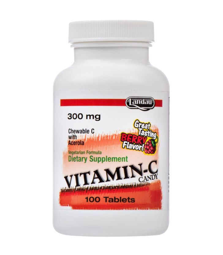 Landau, Kosher Chewable VITAMIN-C CANDY 300mg, Berry Flavor, Size: 100 Tablets