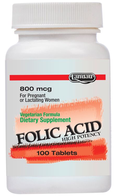 Landau, Kosher FOLIC ACID 800 mcg, For Pregnant or Lactating Women, Size: 100 Tablets