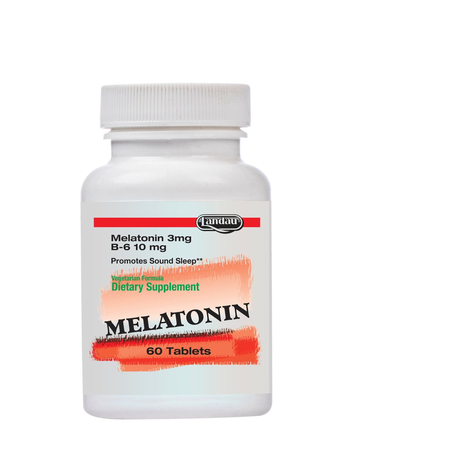 Landau, Kosher MELATONIN 3mg + B6 10mg, Promotes Sound Sleep, Size: 60 Tablets