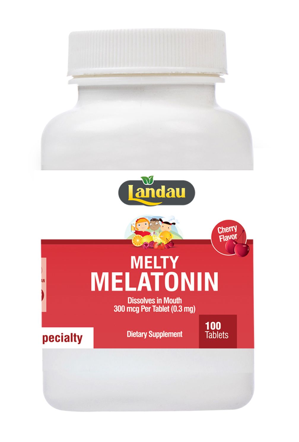 Landau, Kosher Melty MELATONIN 300mcg (0.3mg), Dissolves in Mouth, Cherry Flavor, Size: 100 Chewable Tablets