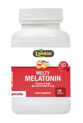 Landau, Kosher Melty MELATONIN 300mcg (0.3mg), Dissolves in Mouth, Cherry Flavor