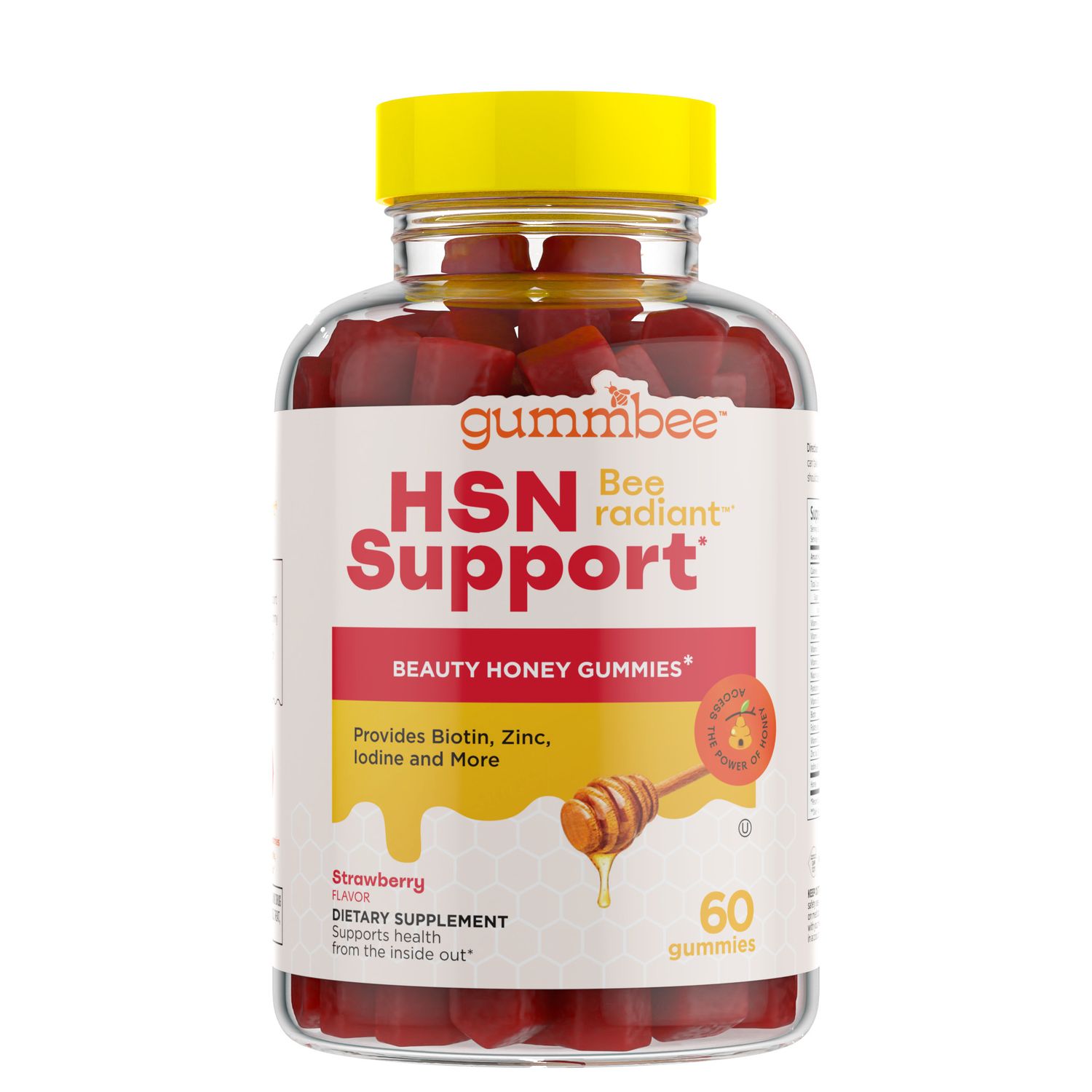 GUMMBEE, HSN SUPPORT Beauty Honey Gummies, Strawberry Flavor - 60 Gummies