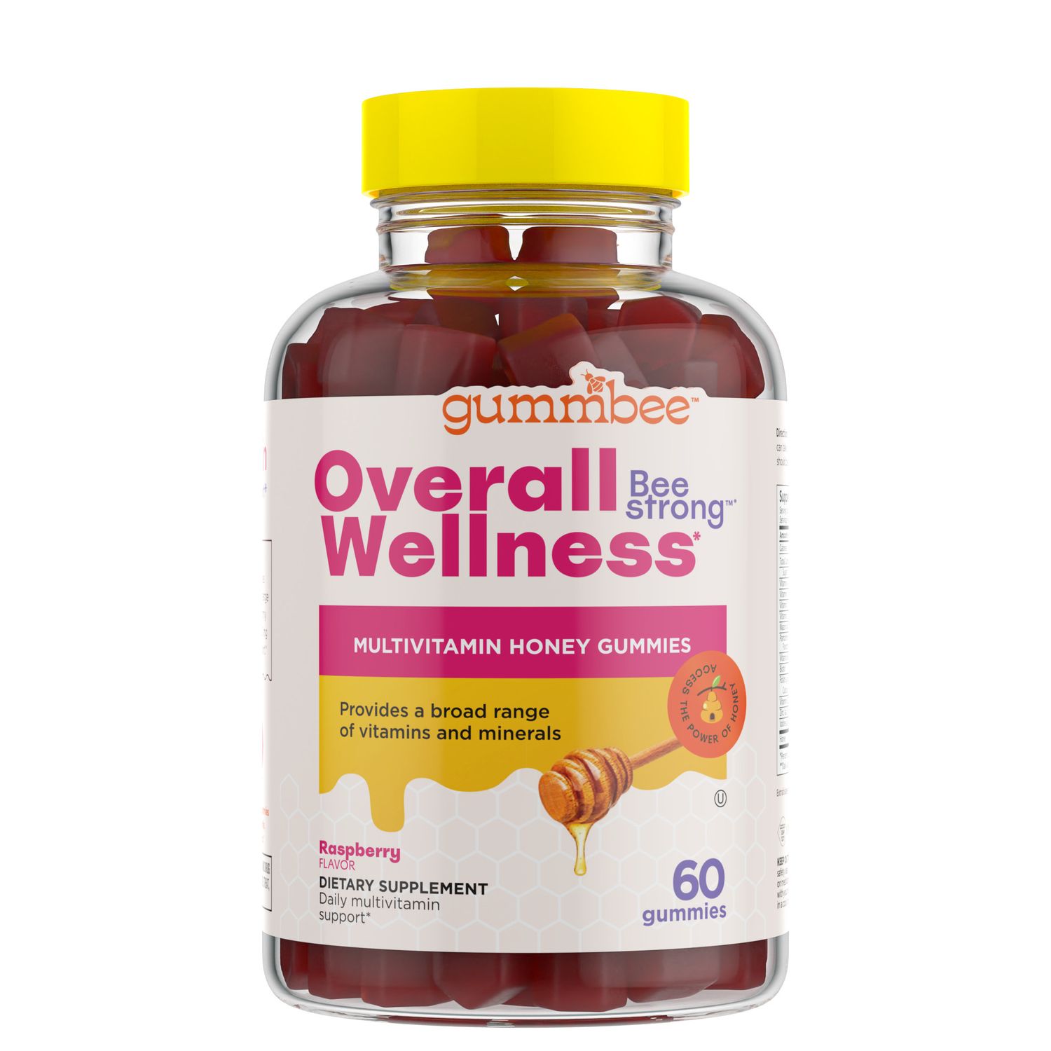 GUMMBEE, OVERALL WELLNESS Multivitamin Honey Gummies, Raspberry Flavor - 60 Gummies