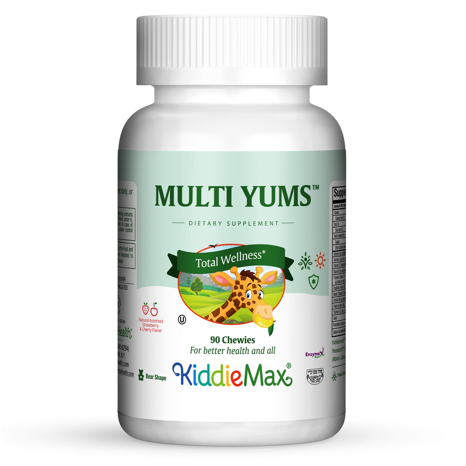 Maxi Health, Kosher KiddieMax, MultiYums Assorted, Strawberry &amp; Cherry Flavor, Size: 90 Chewies