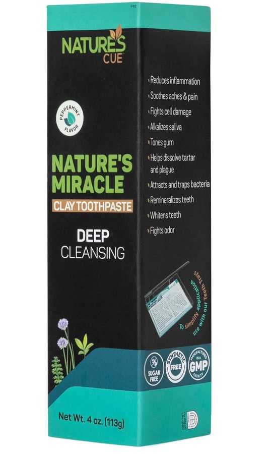 Natures Cue, Nature's Miracle, Miracle Clay (Bentonite), Clay Cream, CLAY TOOTHPASTE, Peppermint Flavor, Size: 4 oz. (113g) Tube - Kosher for Passover
