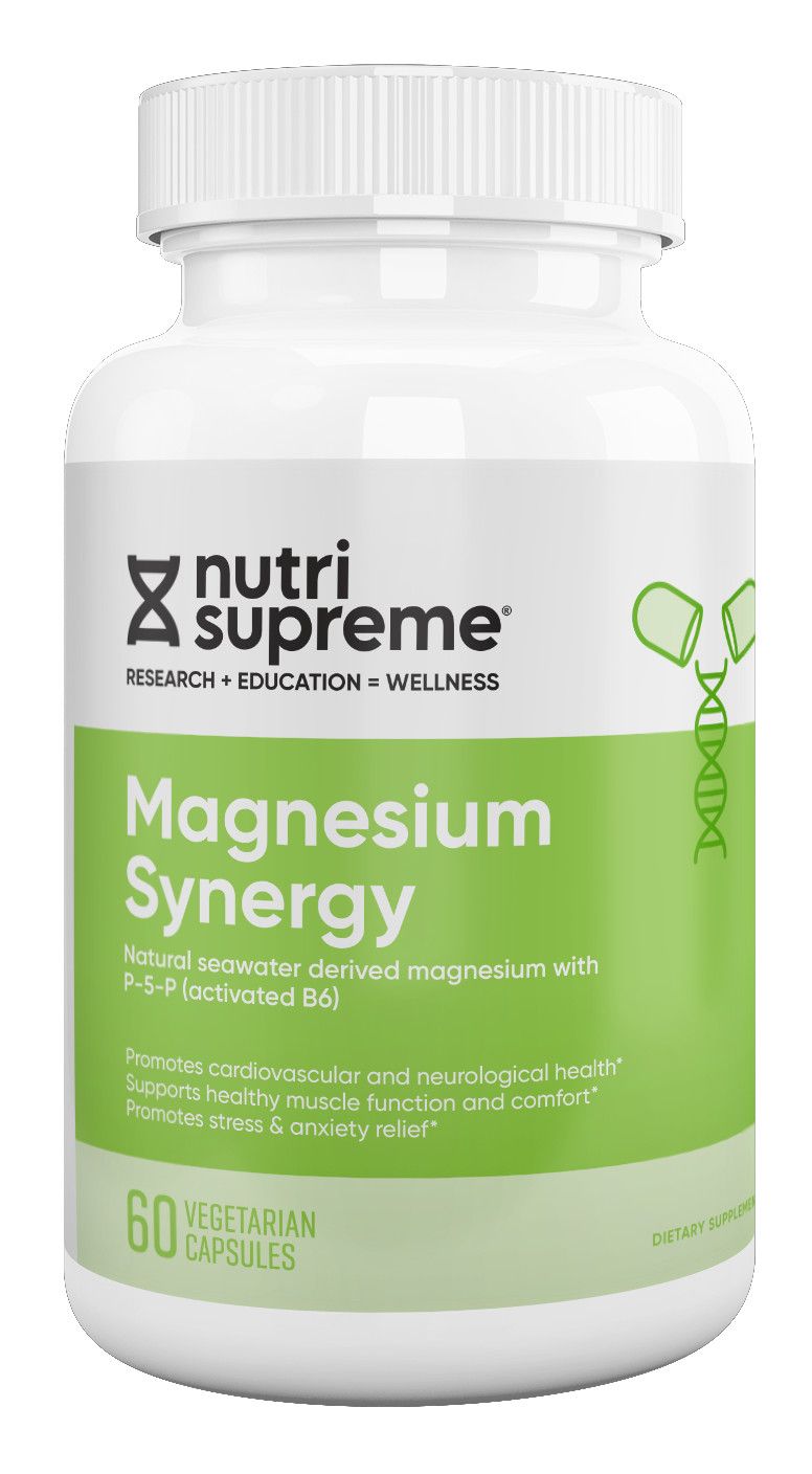 Nutri-Supreme, Kosher MAGNESIUM SYNERGY, Natural Seawater Derived Magnesium with P-5-P (activated B6), Size: 60 Vegetarian Capsules