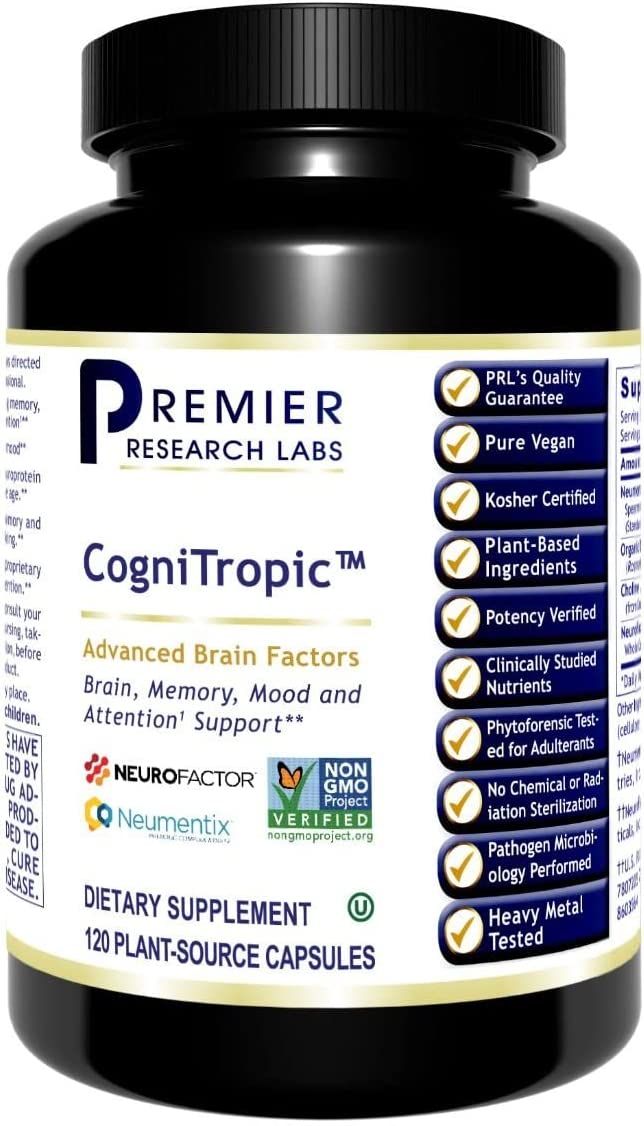 Premier Research Labs, CogniTropic, Advance Brain Factors, Brain, Memory, Mood and Attention Support, Size: 60 Vegetarian Capsules
