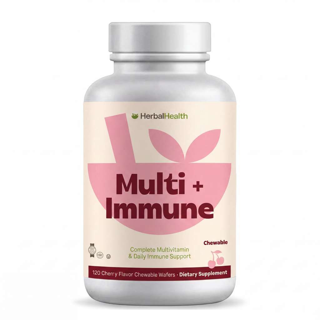 Herbal Health, Kosher Multi + Immune, Complete Multivitamin &amp; Daily Immune Support, Cherry Flavor - 120 Chewable Wafers