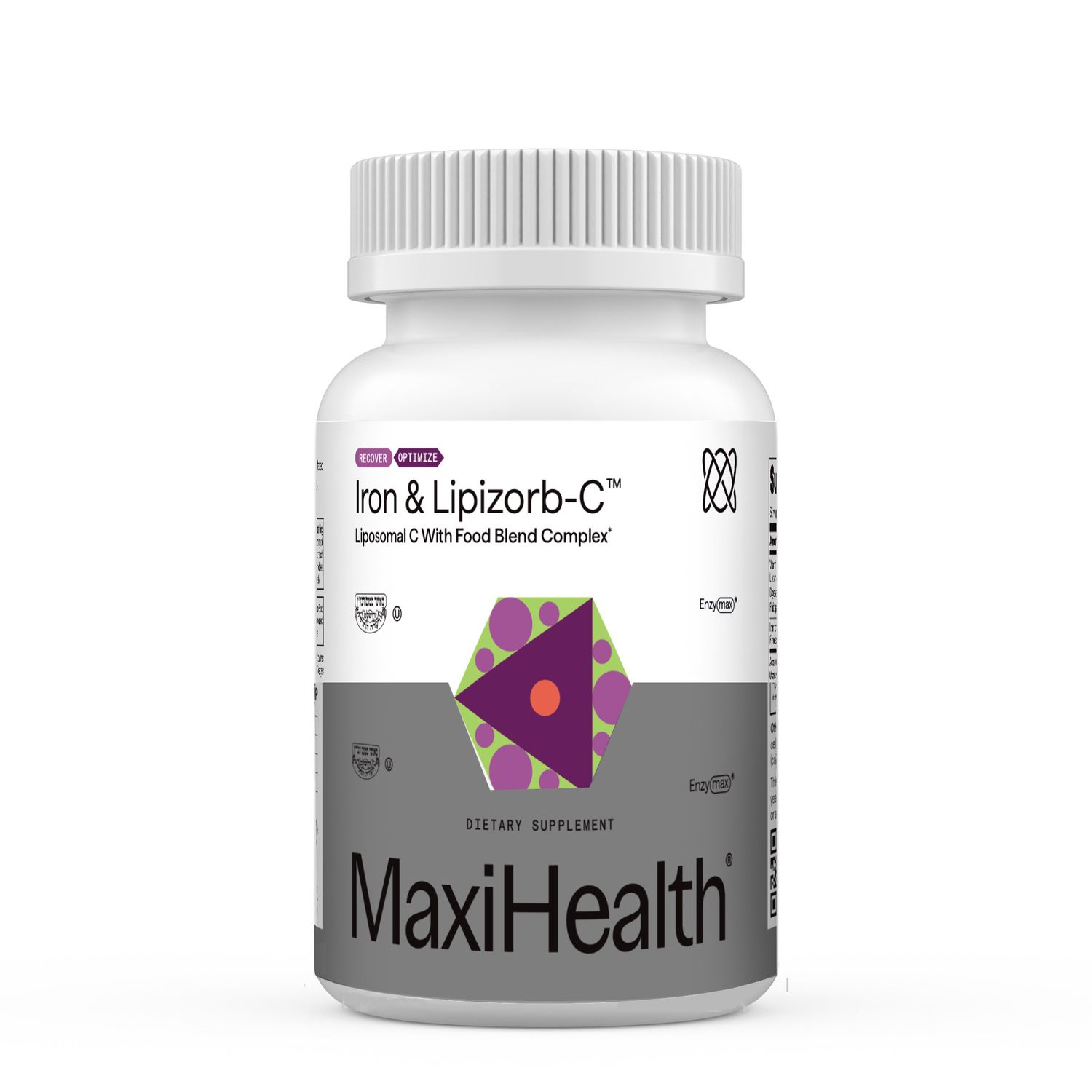 Maxi Health, Kosher IRON &amp; LIPIZORB C, Lipisomal C With Food Blend Complex - 90 Vegetarian Capsules