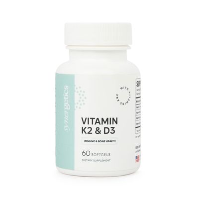 Synergetics, Kosher VITAMIN K2 &amp; D3 (Vitamin K2 180mcg, Vitamin D3 5000IU, w/ Vitamin A 1000mcg &amp; Vitamin E 30mg), For Immune &amp; Bone Health