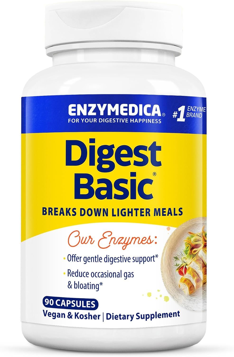 Enzymedica, Kosher DIGEST BASIC, Breaks Down Lighter Meals - 90 Vegetarian Capsules