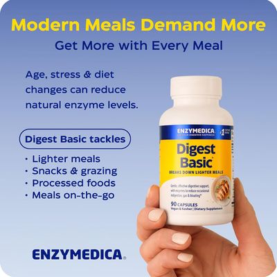 Enzymedica, Kosher DIGEST BASIC, Breaks Down Lighter Meals - 90 Vegetarian Capsules